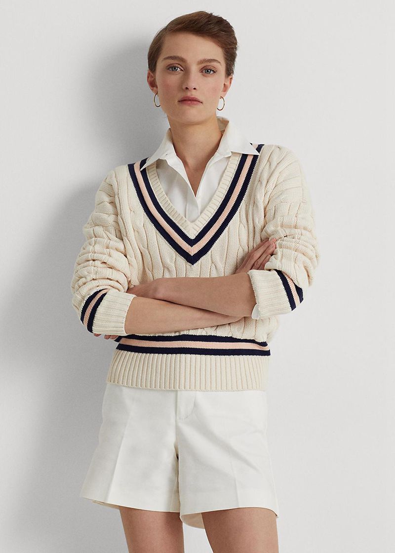 ローレン セーター レディース 白 ケーブルニット Cricket ジャンパー CXWYP4962